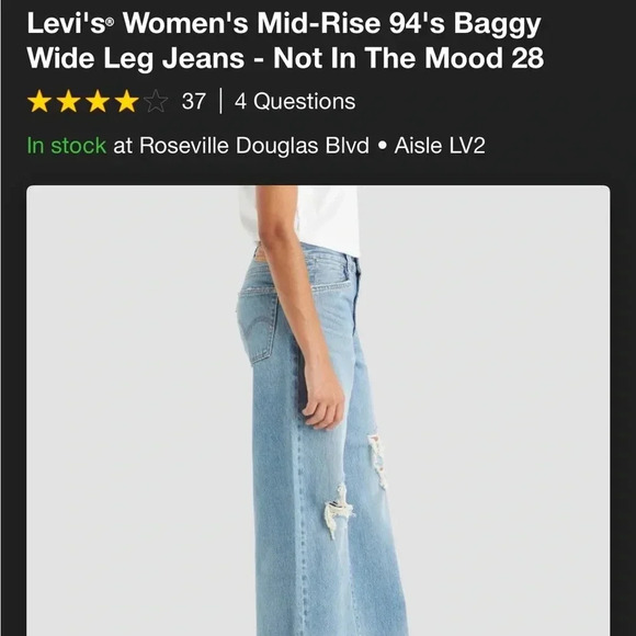 NWT Levi'so Women's Mid-Rise 94's Baggy Wide Leg Jeans - Not In The Mood… - Picture 7 of 7